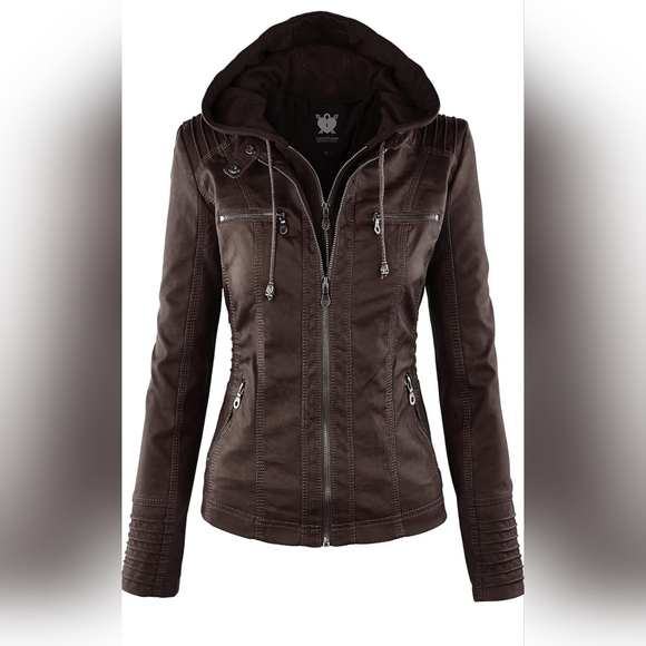 Love & Lock size medium COFFEE colored faux leather jacket - Picture 1 of 17